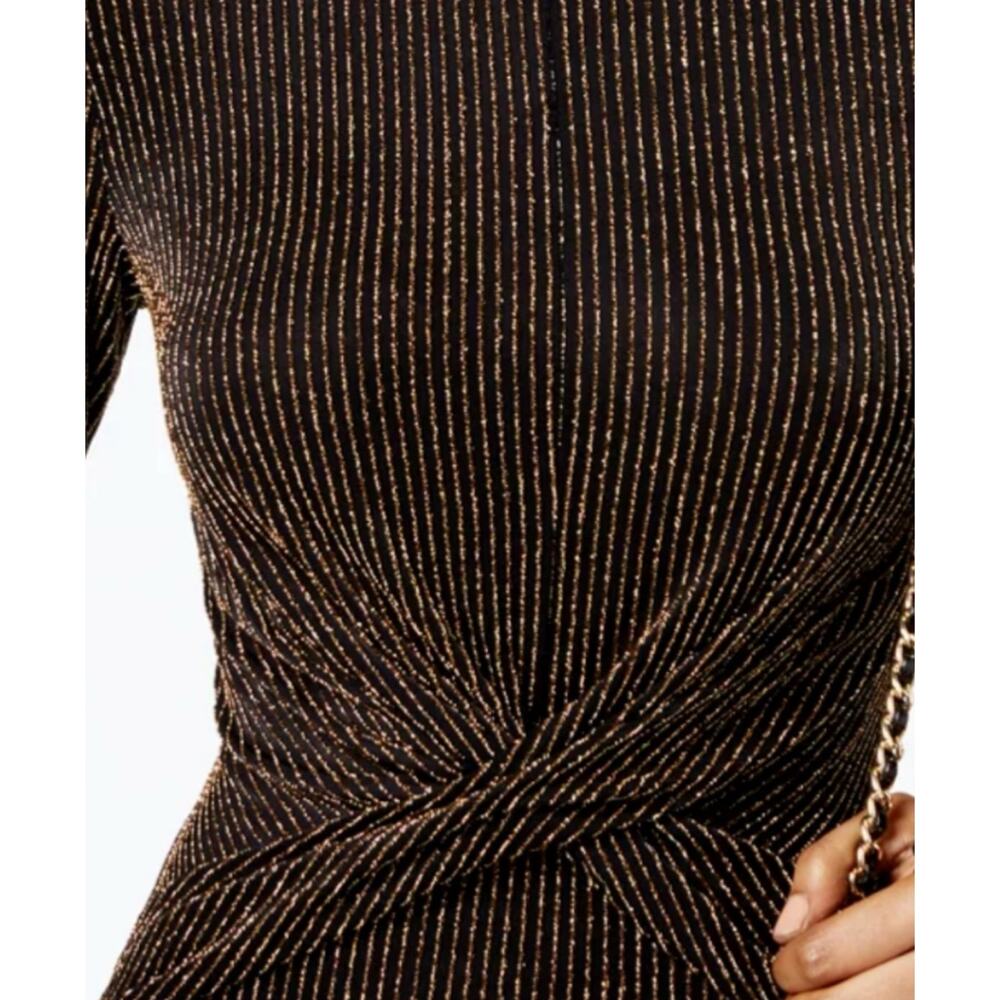 Michael Kors Gold Metallic Twist Front Bodycon Dress Long Sleeve Stretch 3X - Picture 9 of 13